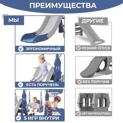 Игровой комплекс LESTI Замок (горка, качели, баскетбольное кольцо, футбольные ворота), синий - вид 3 миниатюра