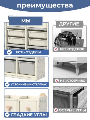 Стеллаж для игрушек LESTI UTO 96, 108х32х96см, белый - вид 5 миниатюра