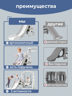 Игровой комплекс LESTI Замок (горка, качели, баскетбольное кольцо), белый - вид 4 миниатюра